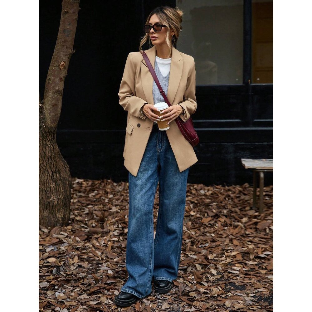 Camel Oversized Blazer jacket Longline Fit Minimalist Business Casual